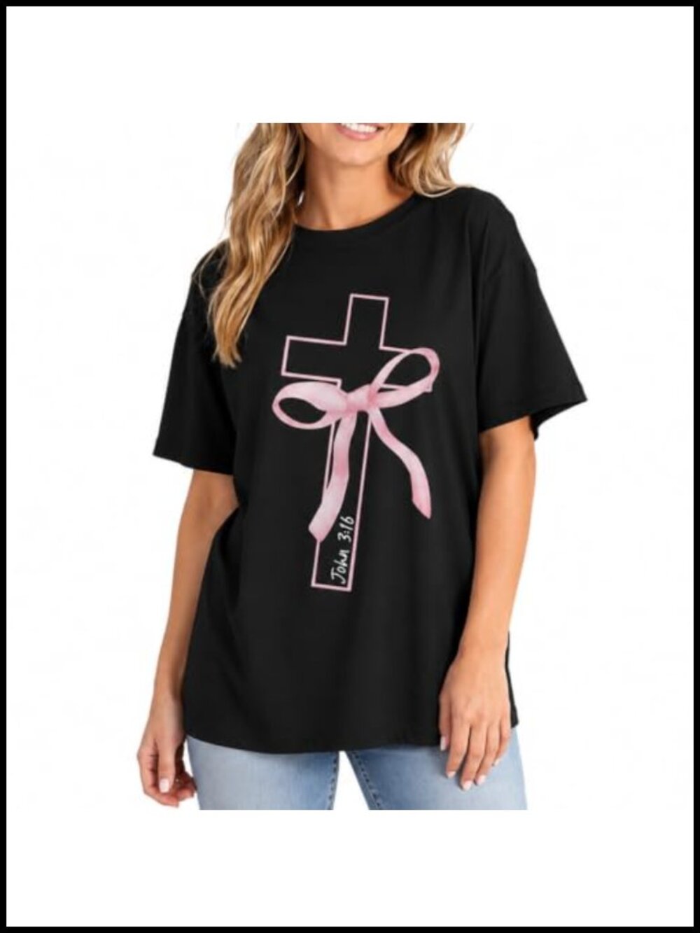 Christian Faith Cross T Shirt Bow Graphic Crew Neck Loose Fit